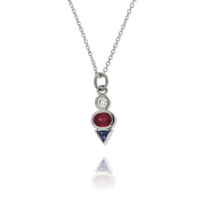 Diamond Sapphire and Ruby Arrow Pendant