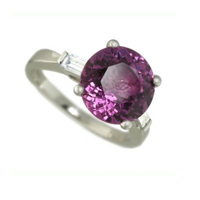 18ct white gold, pink sapphire and diamond ring