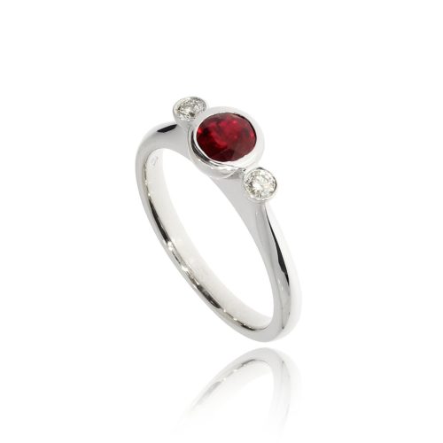 18ct white gold ruby and diamond classic simple contemporary engagement ring