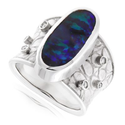 Boulder Opal & Diamond Ring