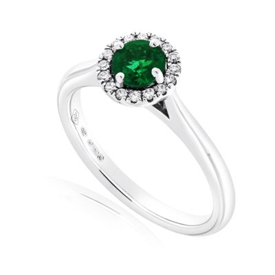 Emerald & Diamond Halo Ring