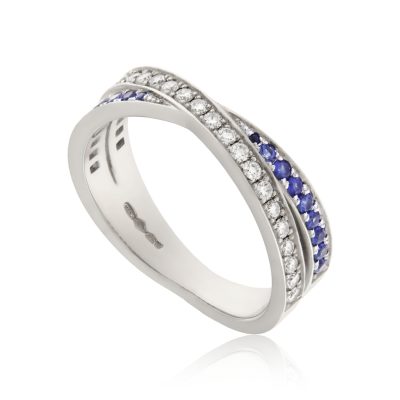 Sapphire & Diamond Cross-over Ring