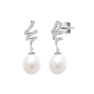 Pearl & Diamond Squiggle Studs