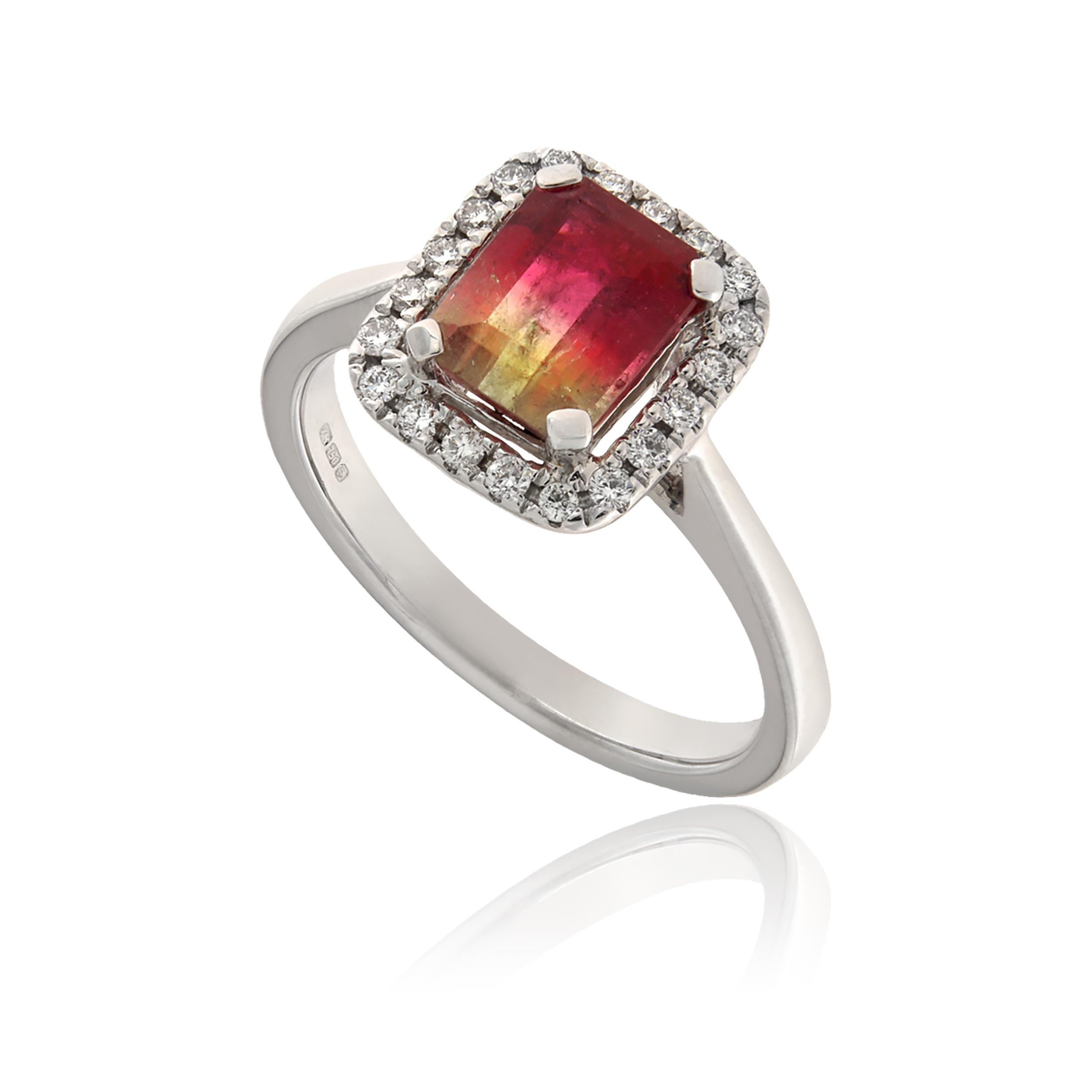 'Watermelon' Tourmaline & Diamond Halo Ring