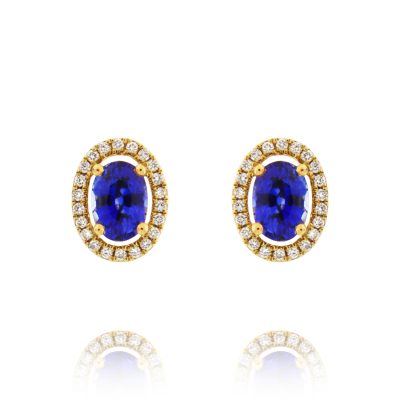 Yellow Gold, Sapphire & Diamond Oval Studs