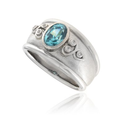 Platinum Blue Zircon & Diamond Dress Ring
