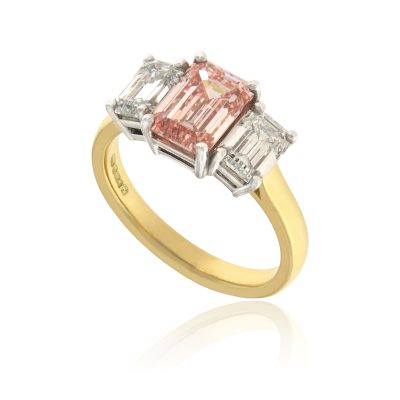 Emerald-Cut Pink & White Lab Grown Diamond Trilogy Ring