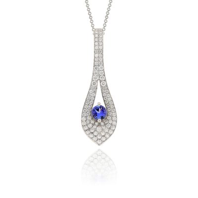 18ct White Gold Tanzanite and Diamond Leaf Pendant