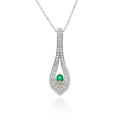 Emerald and Diamond Large Pavé Leaf Pendant