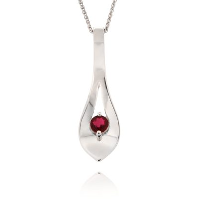 18ct White Gold Ruby Leaf Pendant
