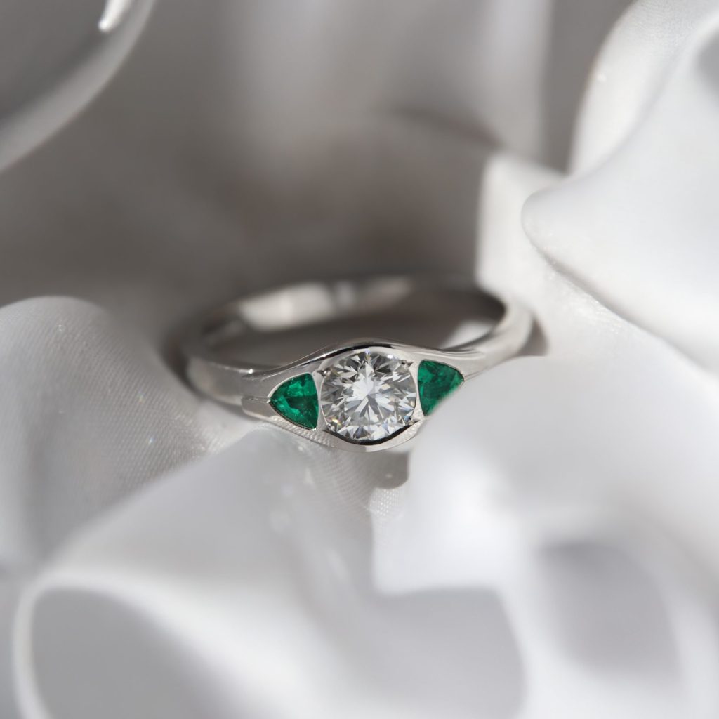 Platinum Diamond & Emerald Engagement Ring