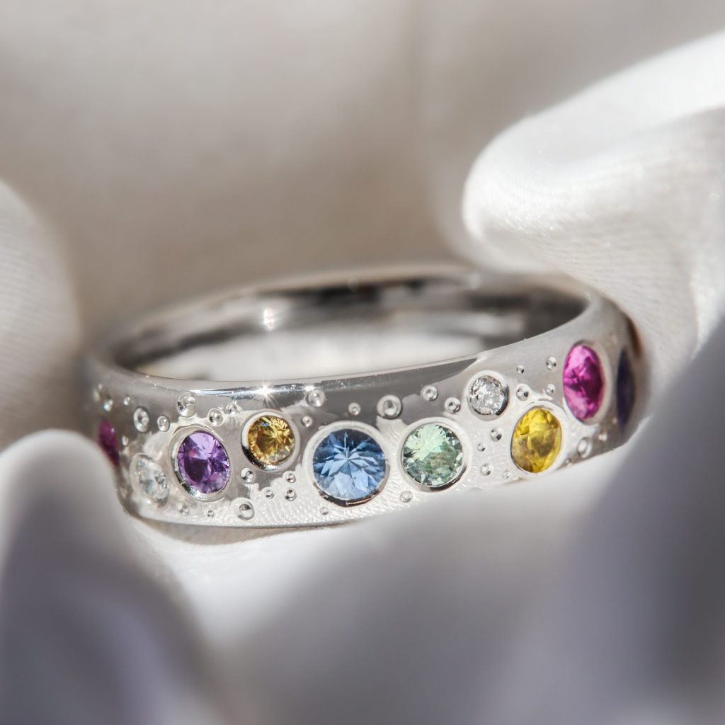 Platinum Multicolour Sapphire Scatter Ring