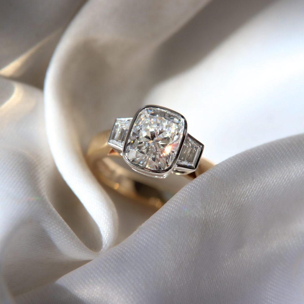 14ct Yellow Gold & Platinum Laboratory Grown Diamond Trilogy Ring