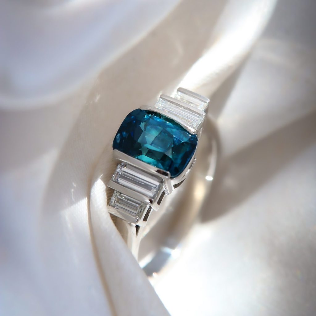 Platinum, Bi-Colour Sapphire & Diamond Art Deco Ring
