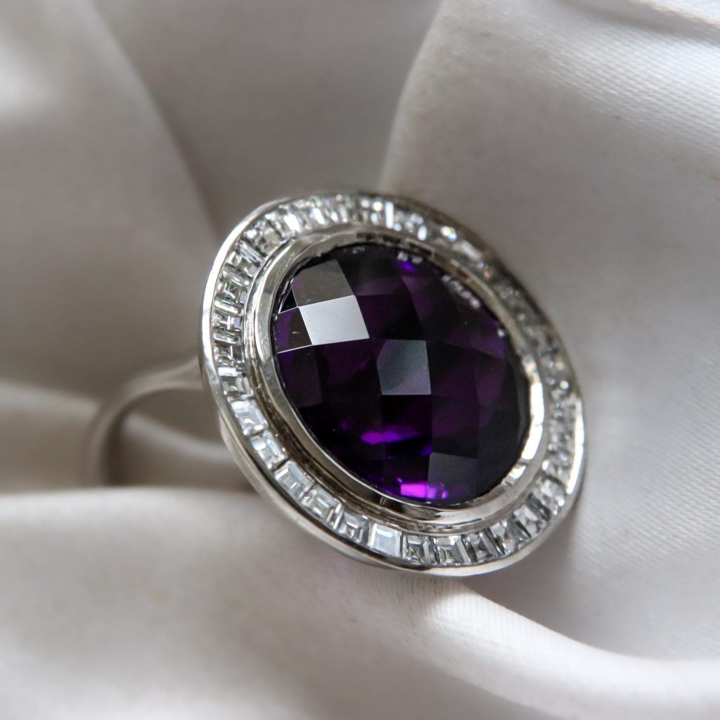 Large Amethyst & Diamond Cocktail Ring