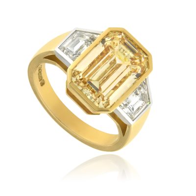 Laboratory-Grown Fancy Intense Yellow Diamond Three Stone Ring