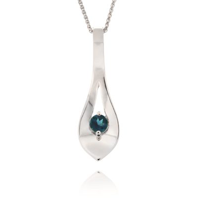 Teal Blue Tourmaline Leaf Pendant