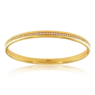 A luxurious, wide, yellow gold, unhinged, pavé-set diamond bangle finished to a high polish