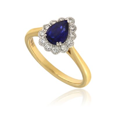 Sapphire & Diamond Pear-Shaped Cluster Ring