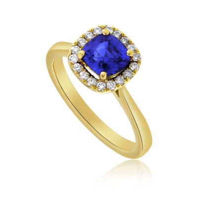 Sapphire & Diamond Halo Ring