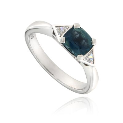 Teal Sapphire & Diamond Trilogy Ring