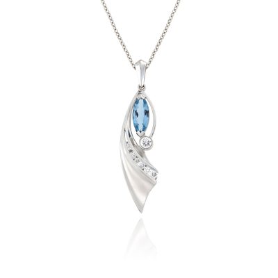 Aquamarine & Diamond Wave Pendant