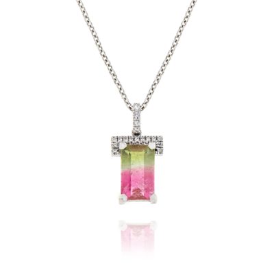 Watermelon Tourmaline & Diamond Pendant