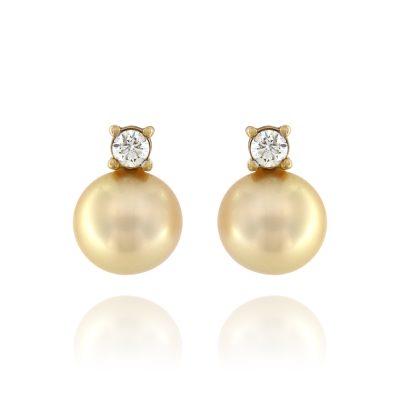 Diamond & Champagne Pearl Stud Earrings