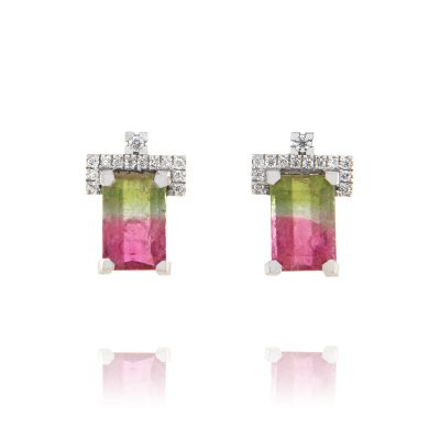 Watermelon Tourmaline & Diamond Earrings