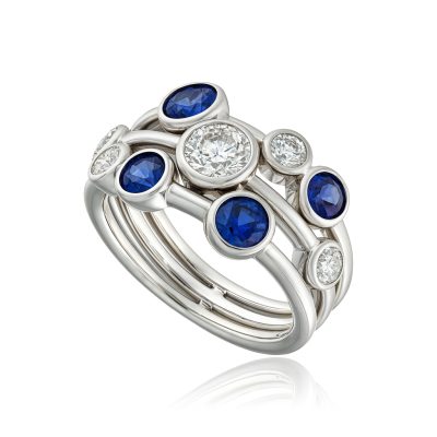 Sapphire Diamond Platinum Bubble Ring