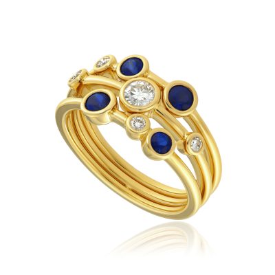 18ct Yellow Gold Sapphire & Diamond Bubble Ring