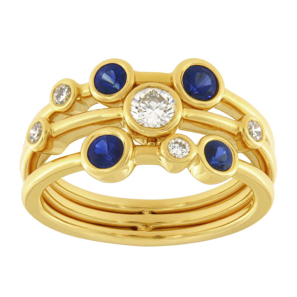 18ct Yellow Gold Sapphire Diamond Bubble Ring