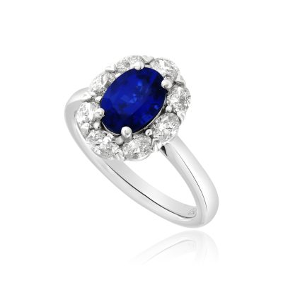 Sapphire Oval Diamond cluster Engagement Ring Diana Style