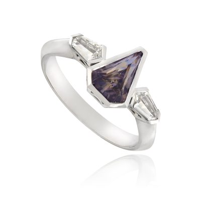 Purple Kite Cut Sapphire & Diamond Ring