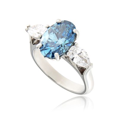 Laboratory-Grown Blue & White Diamond Trilogy Ring