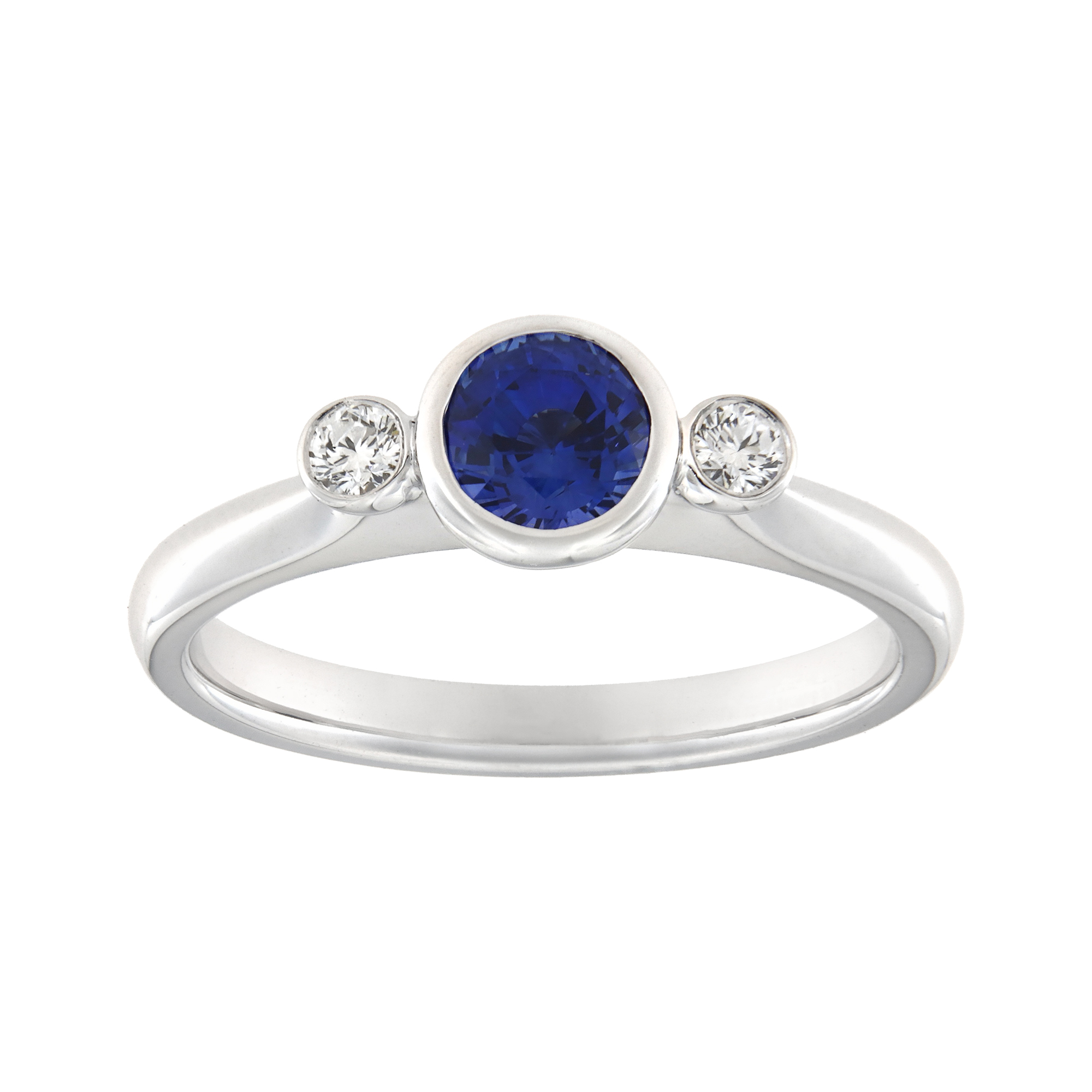Sapphire and Diamond Rubover Trilogy Ring in White Gold