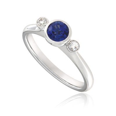 Sapphire and Diamond Rubover Trilogy Ring in White Gold