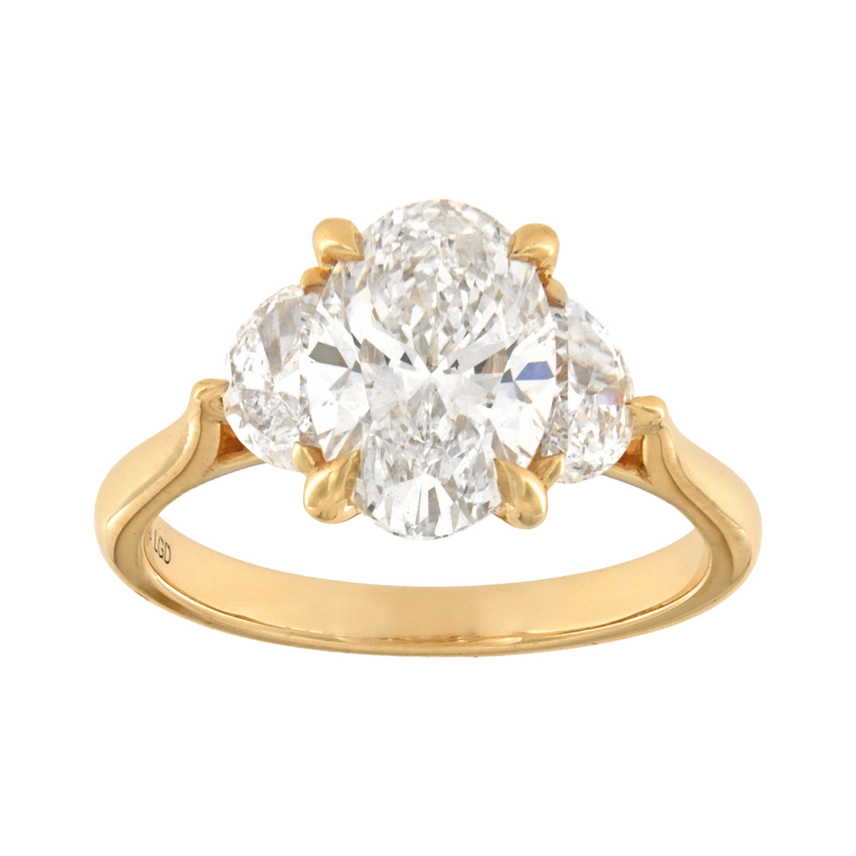 25218 oval half moon diamond trilogy engagement ring yellow gold sec Oval half moon lab grown diamond trilogy engagement ring yellow gold