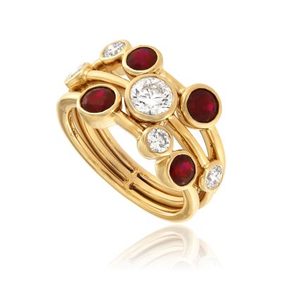 Large ruby diamond yellow gold bubble ring