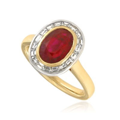 oval ruby diamond cluster ring
