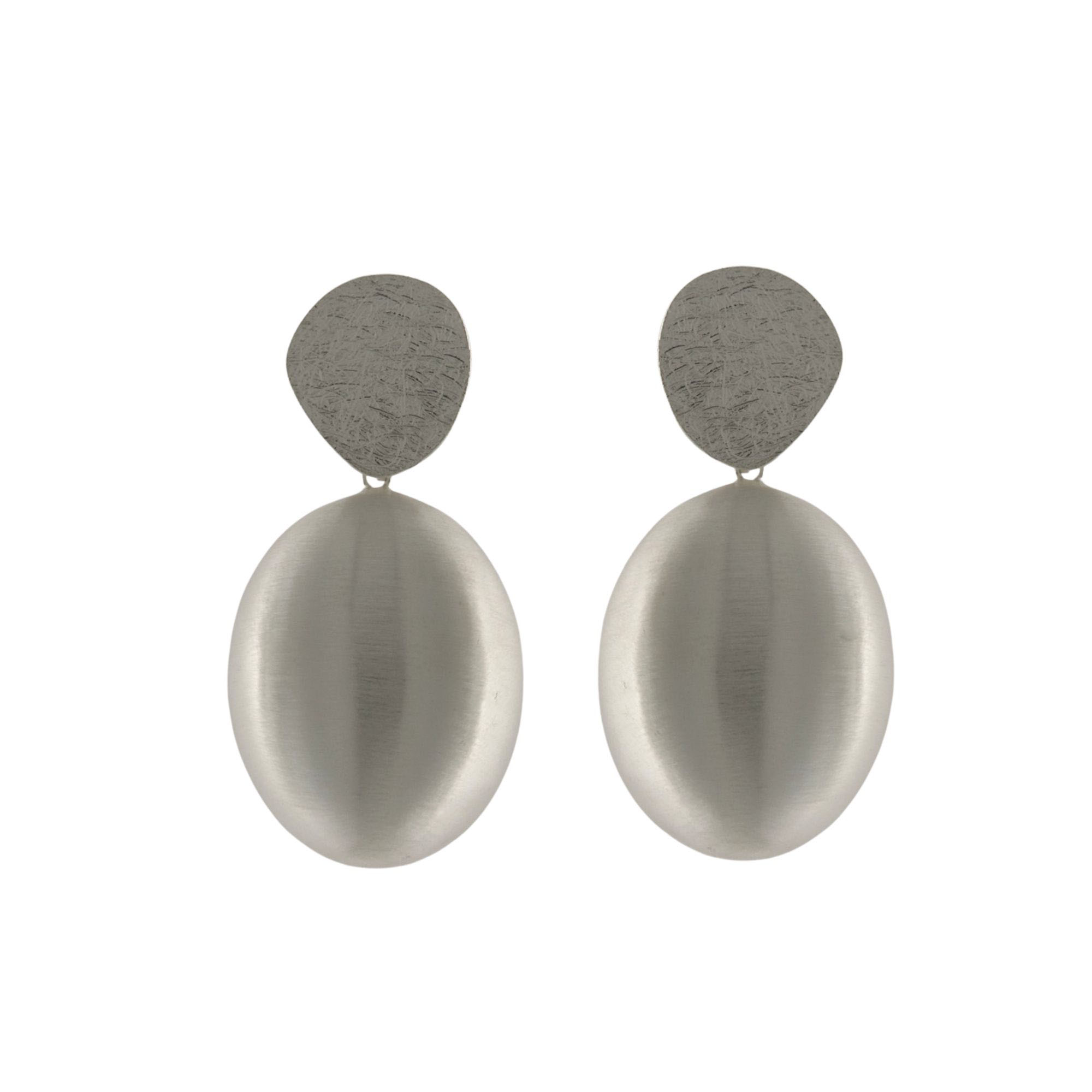 silver oval ball drop earrings