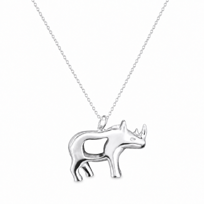 Large Sterling Silver Rhino Pendant
